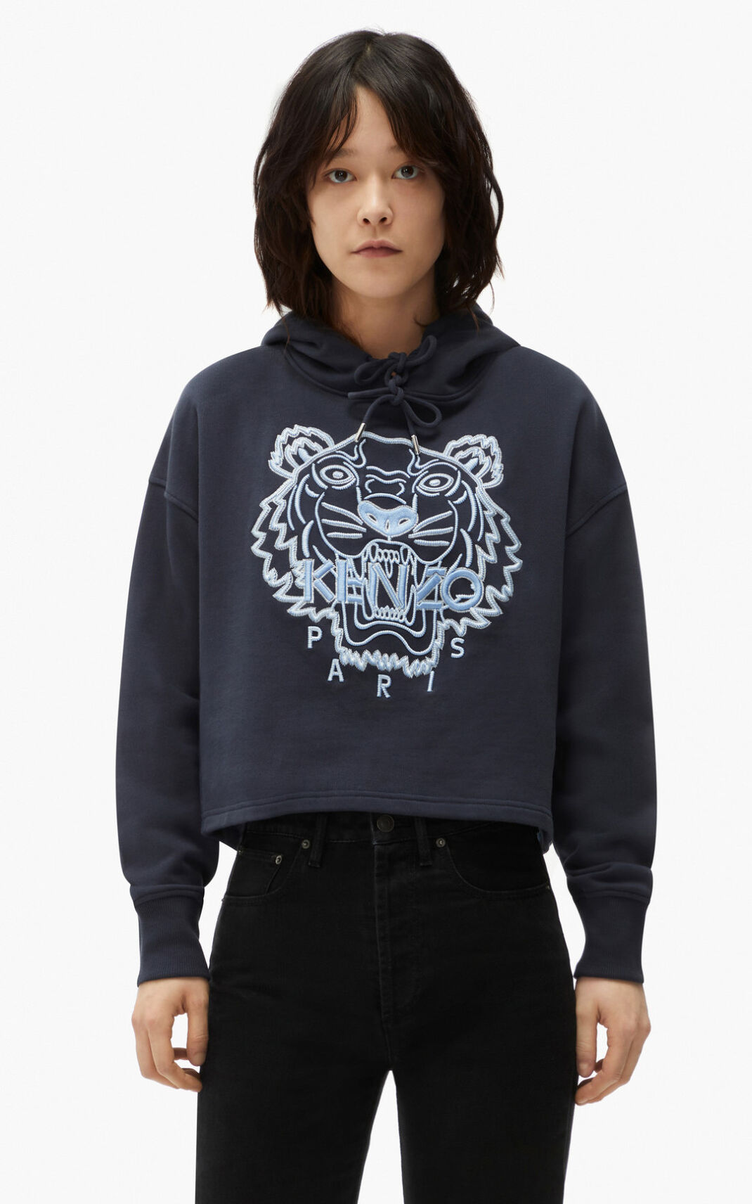 Kenzo Tiger boxy Sudaderas Con Capucha Mujer Azules Negras | 6372081-EL